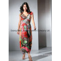 Women Knit Pleated Medallion Print Maxi Dress